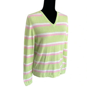VNTG LILLY PULITZER Sweater Size S Cotton Pink Green Stripe Thin Lightweight